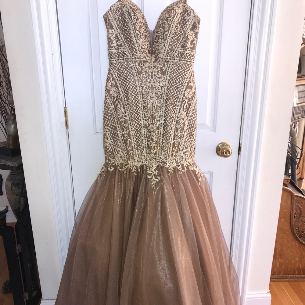 Prom dress evening gown Golden one of a kind